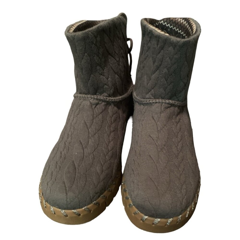 MukLuks Ankle Boots Womens 9 Cable Knit Grey Hoboken Pull On Memory Foam Bootie